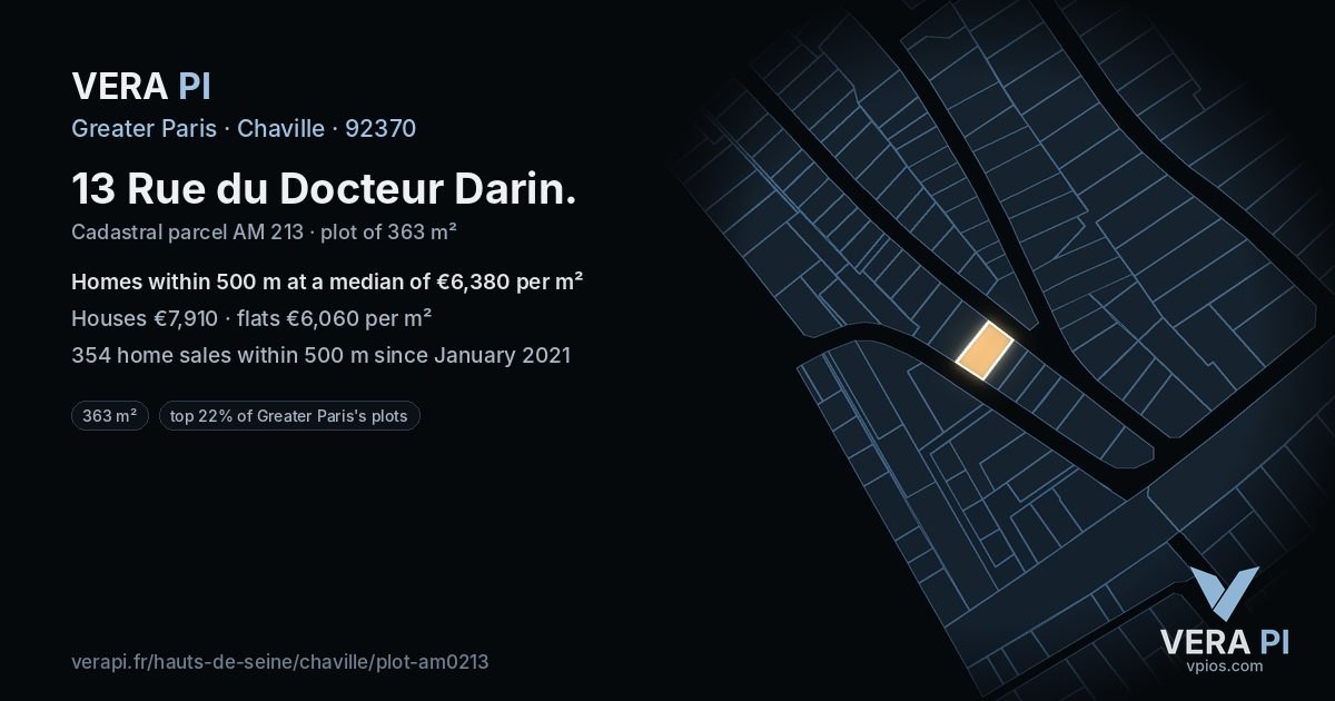 13 Rue du Docteur Darin, Chaville at night – the plot lit, the parcels around coloured by the prices near them