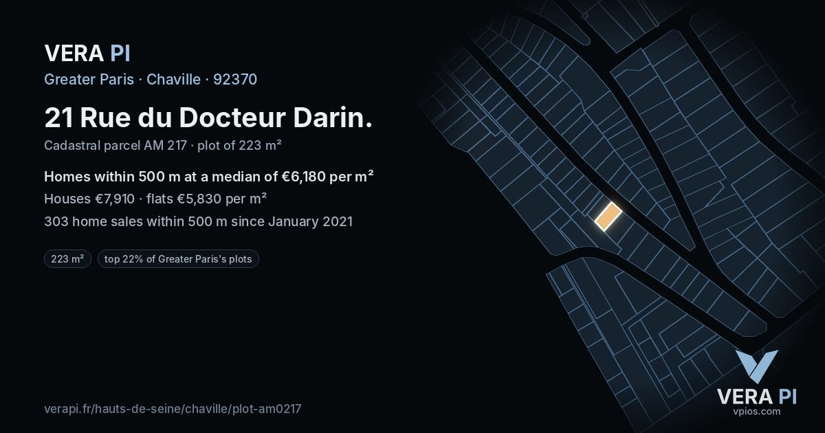 21 Rue du Docteur Darin, Chaville at night – the plot lit, the parcels around coloured by the prices near them