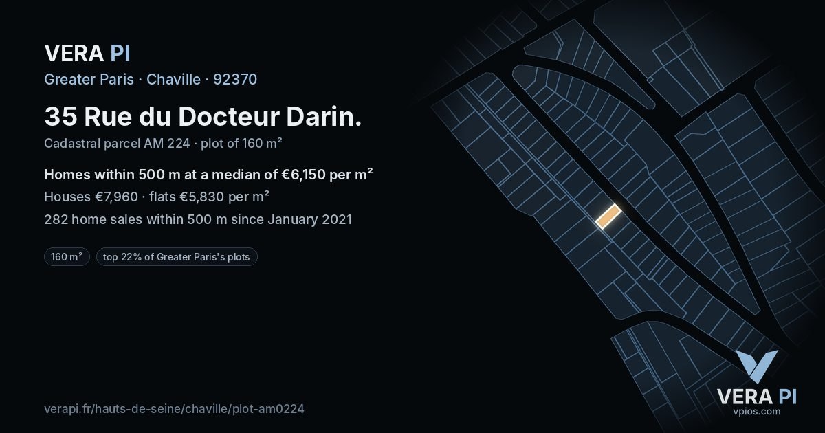 35 Rue du Docteur Darin, Chaville at night – the plot lit, the parcels around coloured by the prices near them