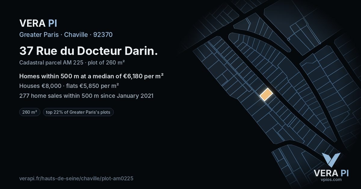 37 Rue du Docteur Darin, Chaville at night – the plot lit, the parcels around coloured by the prices near them