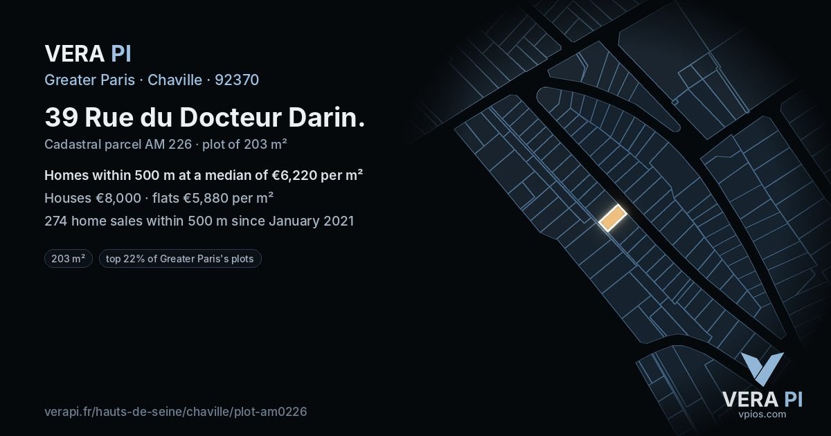 39 Rue du Docteur Darin, Chaville at night – the plot lit, the parcels around coloured by the prices near them