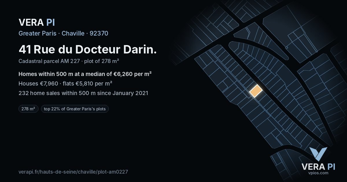 41 Rue du Docteur Darin, Chaville at night – the plot lit, the parcels around coloured by the prices near them