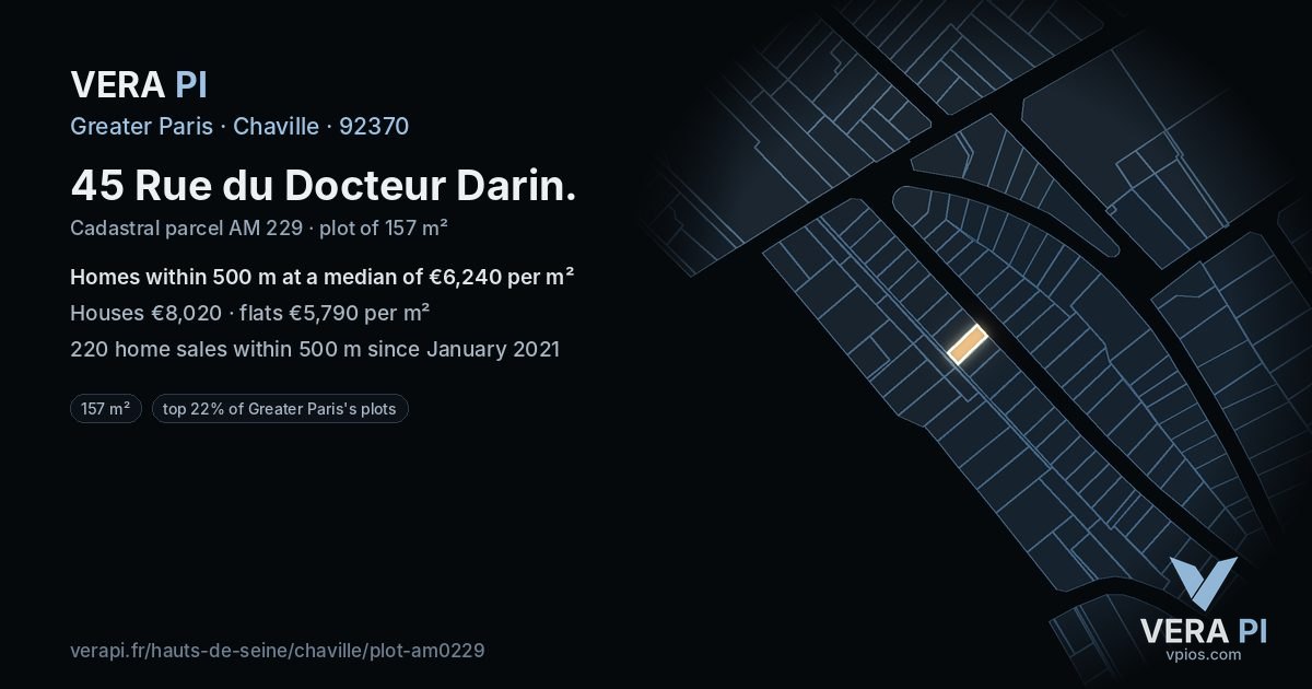45 Rue du Docteur Darin, Chaville at night – the plot lit, the parcels around coloured by the prices near them