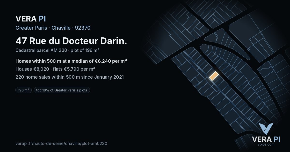 47 Rue du Docteur Darin, Chaville at night – the plot lit, the parcels around coloured by the prices near them