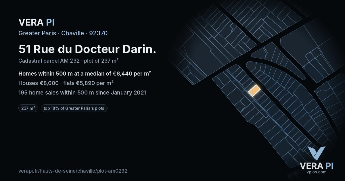 51 Rue du Docteur Darin, Chaville at night – the plot lit, the parcels around coloured by the prices near them