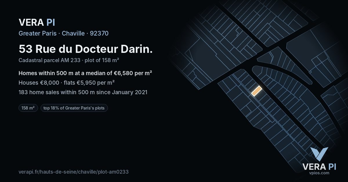 53 Rue du Docteur Darin, Chaville at night – the plot lit, the parcels around coloured by the prices near them