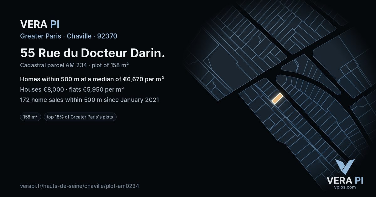 55 Rue du Docteur Darin, Chaville at night – the plot lit, the parcels around coloured by the prices near them