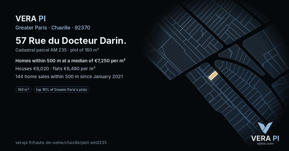 57 Rue du Docteur Darin, Chaville at night – the plot lit, the parcels around coloured by the prices near them