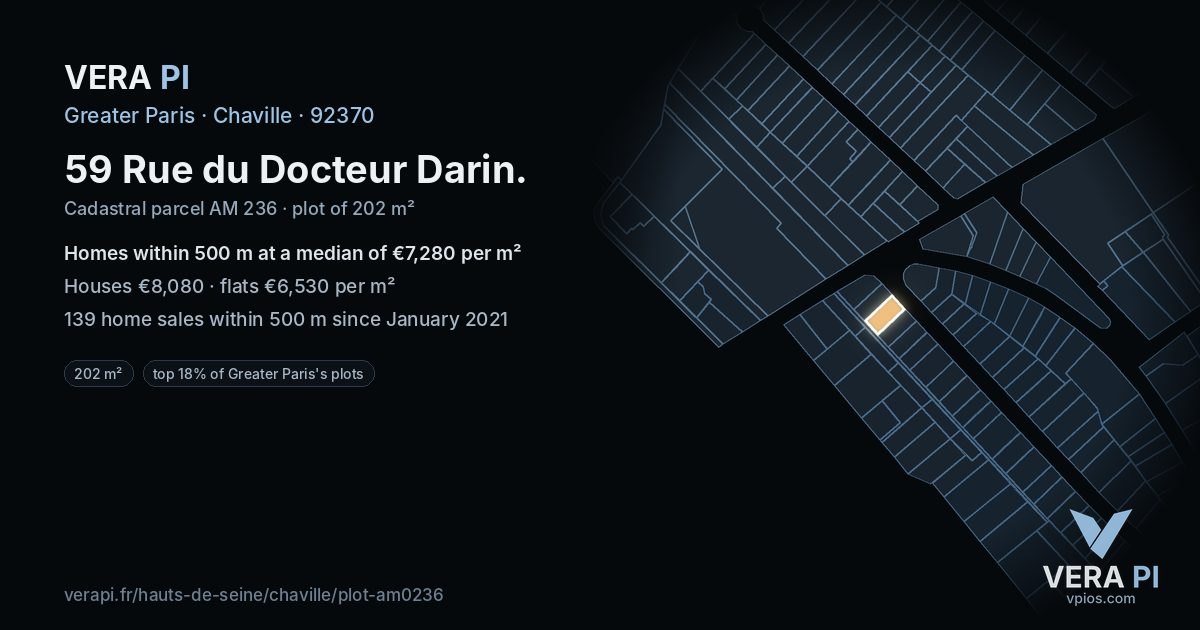 59 Rue du Docteur Darin, Chaville at night – the plot lit, the parcels around coloured by the prices near them