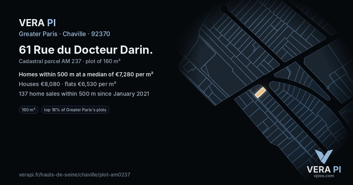 61 Rue du Docteur Darin, Chaville at night – the plot lit, the parcels around coloured by the prices near them