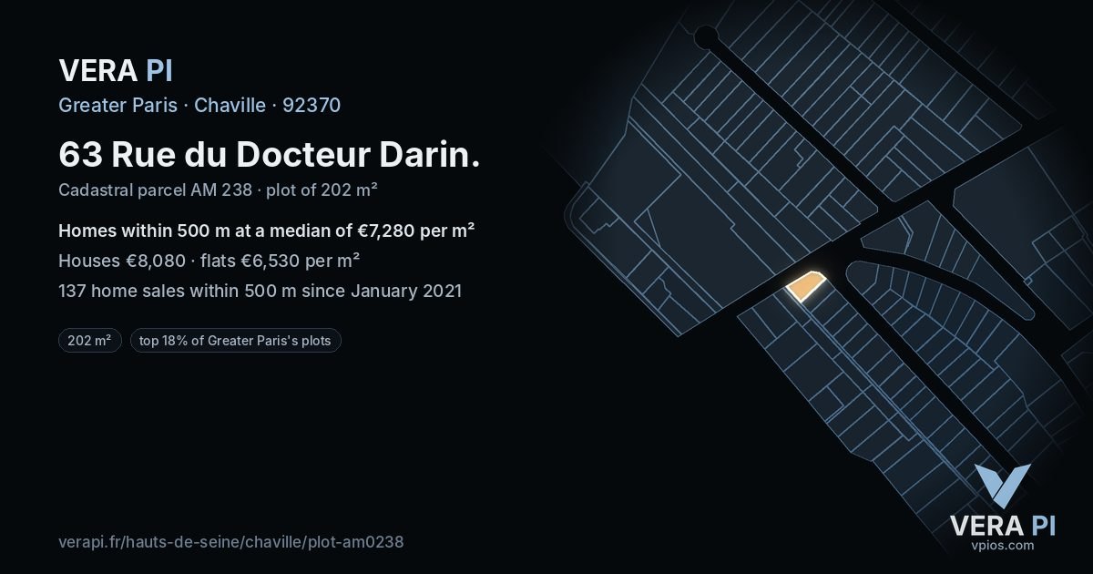 63 Rue du Docteur Darin, Chaville at night – the plot lit, the parcels around coloured by the prices near them