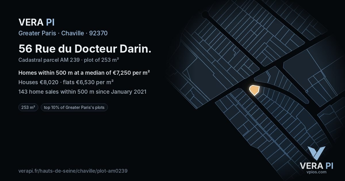 56 Rue du Docteur Darin, Chaville at night – the plot lit, the parcels around coloured by the prices near them
