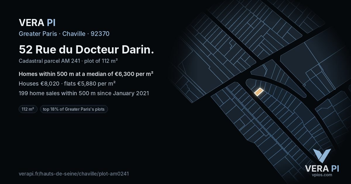 52 Rue du Docteur Darin, Chaville at night – the plot lit, the parcels around coloured by the prices near them