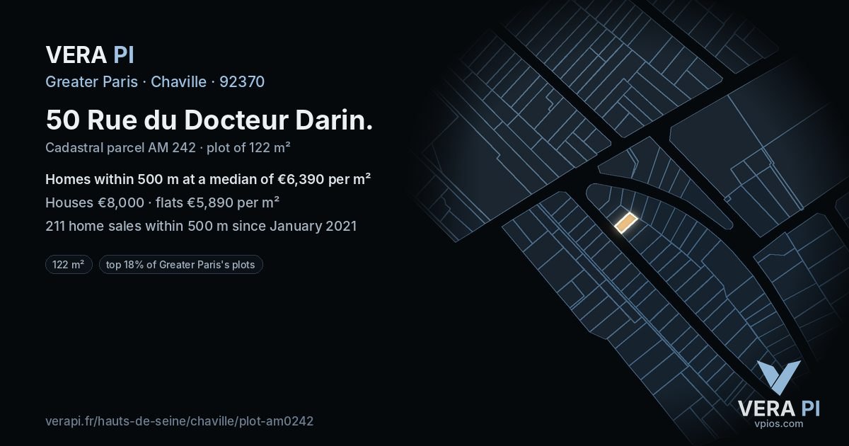 50 Rue du Docteur Darin, Chaville at night – the plot lit, the parcels around coloured by the prices near them