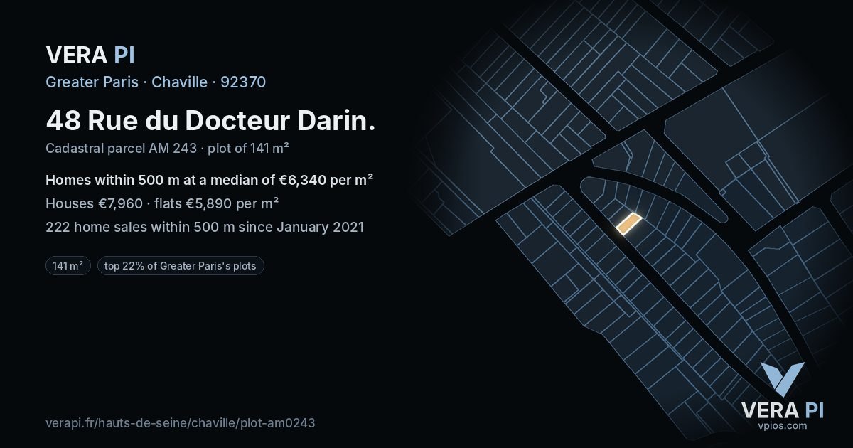 48 Rue du Docteur Darin, Chaville at night – the plot lit, the parcels around coloured by the prices near them