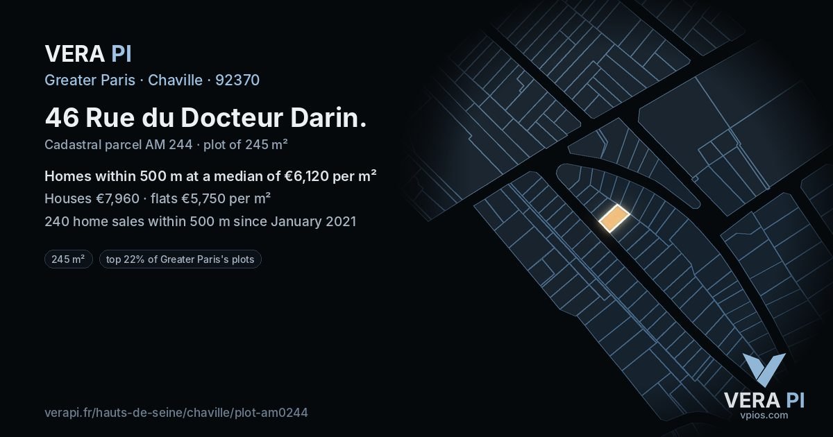 46 Rue du Docteur Darin, Chaville at night – the plot lit, the parcels around coloured by the prices near them