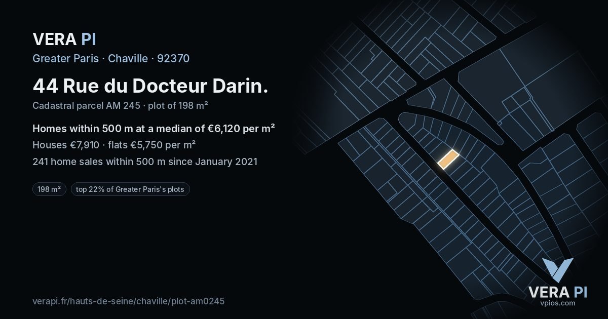 44 Rue du Docteur Darin, Chaville at night – the plot lit, the parcels around coloured by the prices near them
