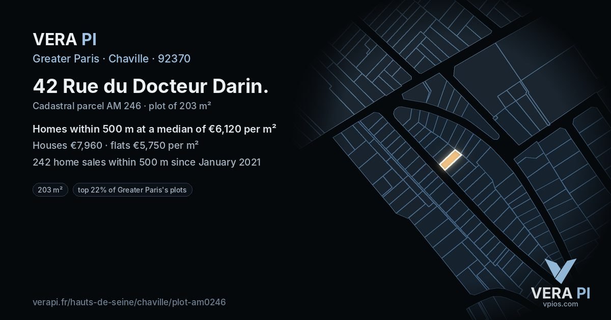 42 Rue du Docteur Darin, Chaville at night – the plot lit, the parcels around coloured by the prices near them