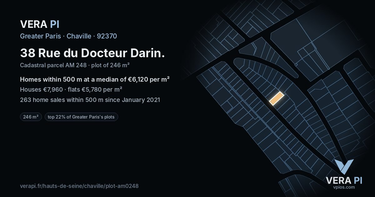 38 Rue du Docteur Darin, Chaville at night – the plot lit, the parcels around coloured by the prices near them
