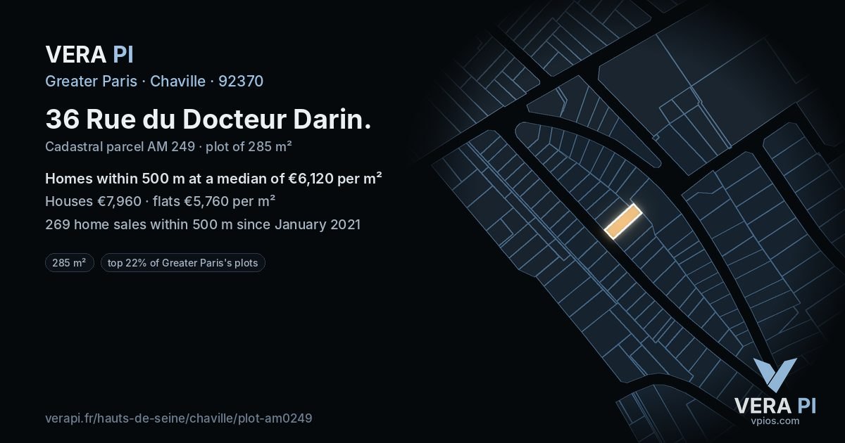 36 Rue du Docteur Darin, Chaville at night – the plot lit, the parcels around coloured by the prices near them