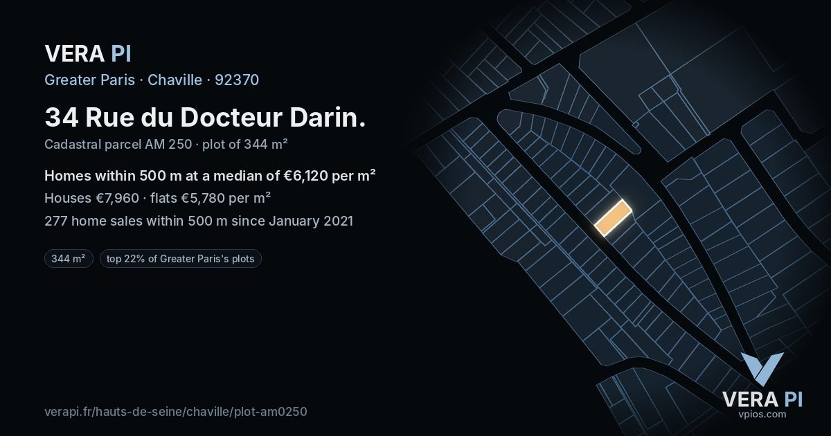 34 Rue du Docteur Darin, Chaville at night – the plot lit, the parcels around coloured by the prices near them