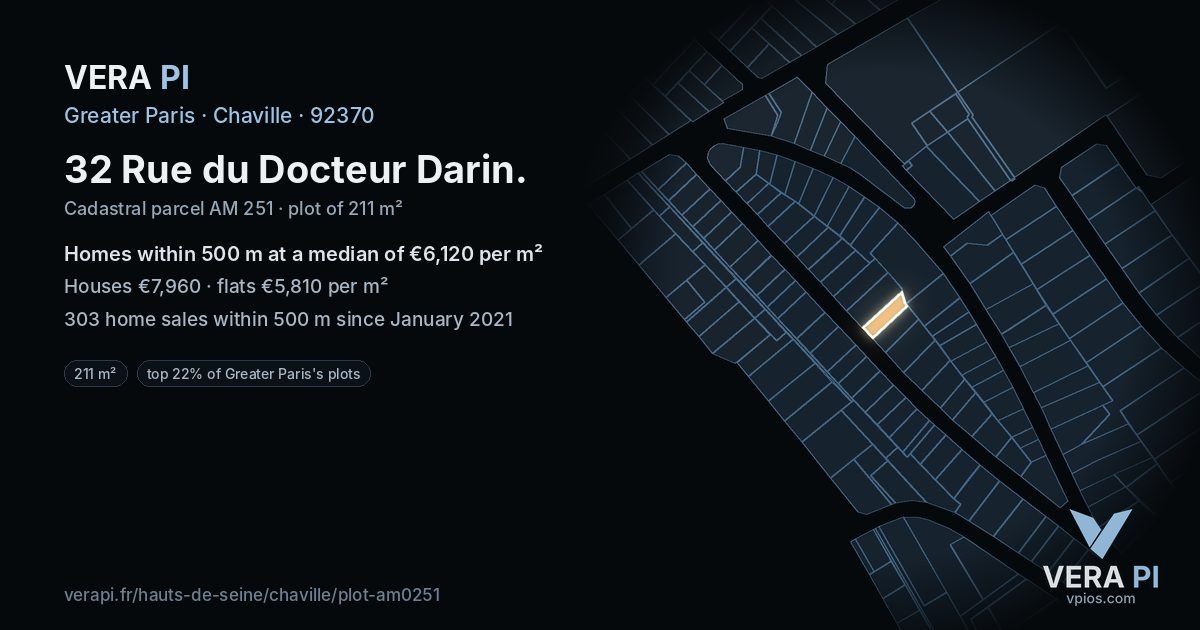 32 Rue du Docteur Darin, Chaville at night – the plot lit, the parcels around coloured by the prices near them