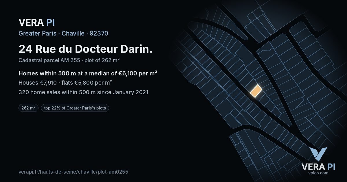24 Rue du Docteur Darin, Chaville at night – the plot lit, the parcels around coloured by the prices near them