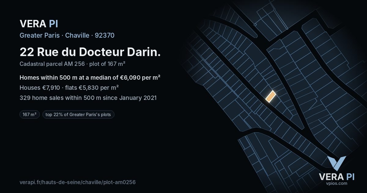 22 Rue du Docteur Darin, Chaville at night – the plot lit, the parcels around coloured by the prices near them