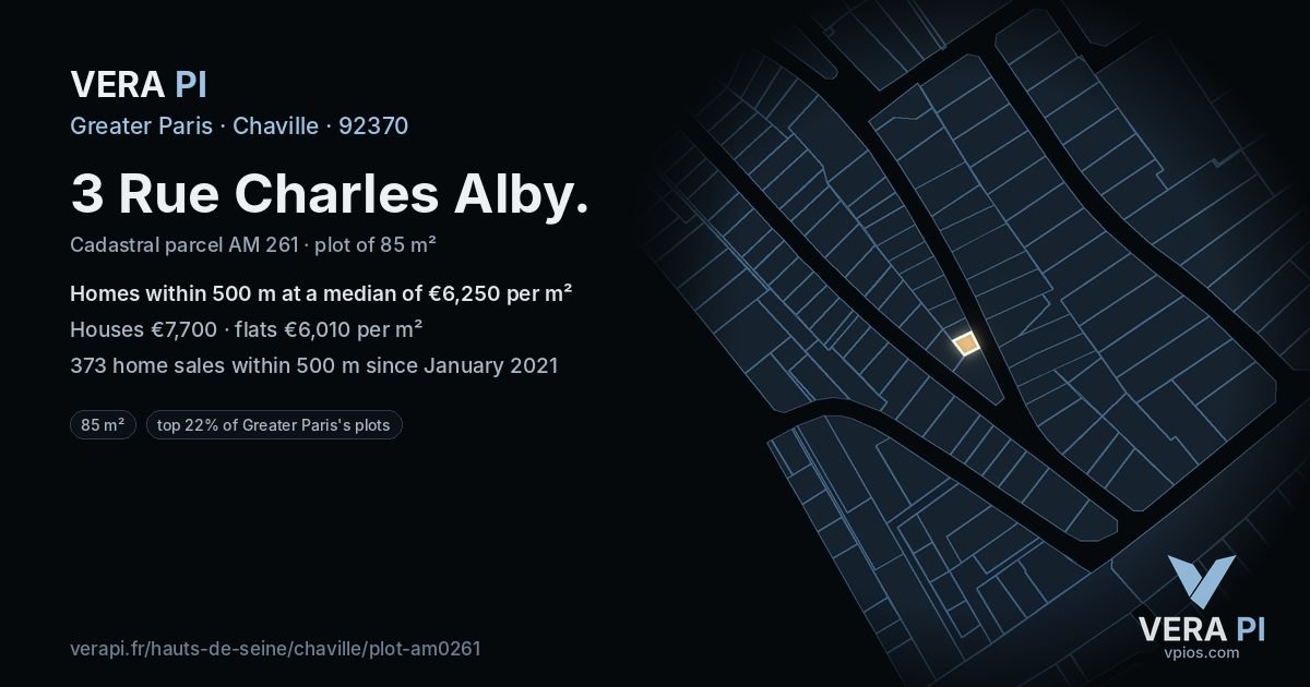 3 Rue Charles Alby, Chaville at night – the plot lit, the parcels around coloured by the prices near them