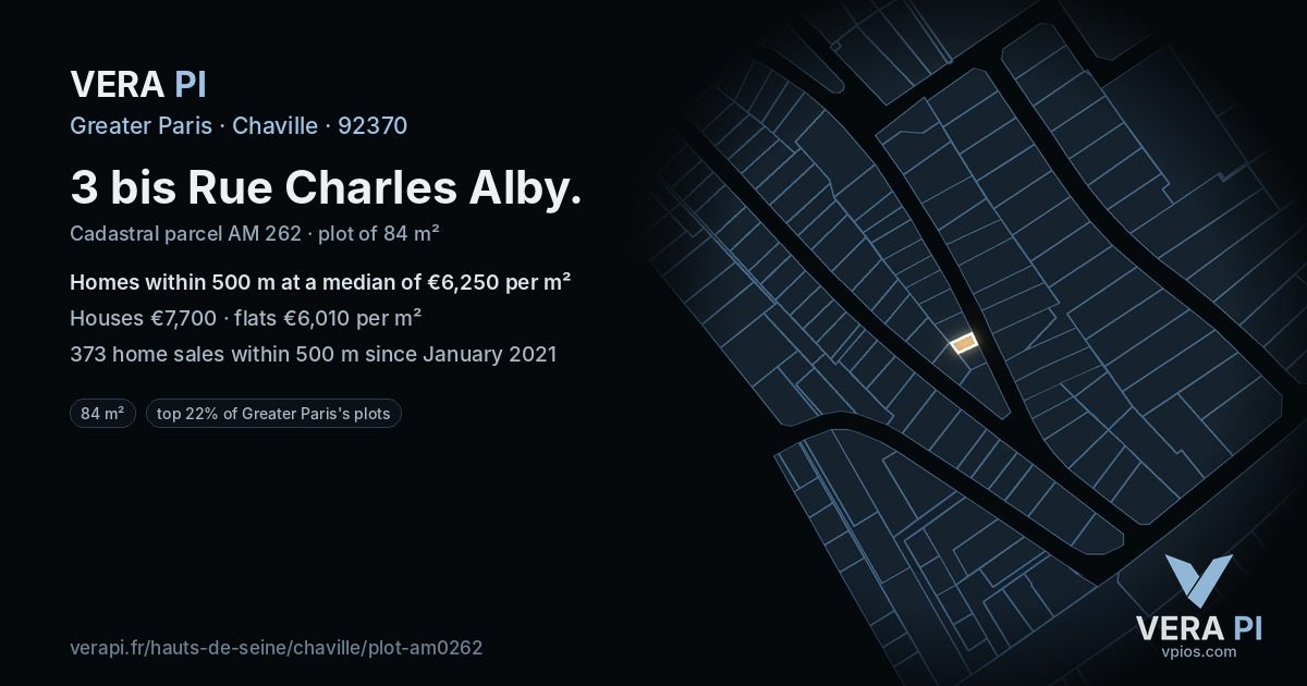 3 bis Rue Charles Alby, Chaville at night – the plot lit, the parcels around coloured by the prices near them