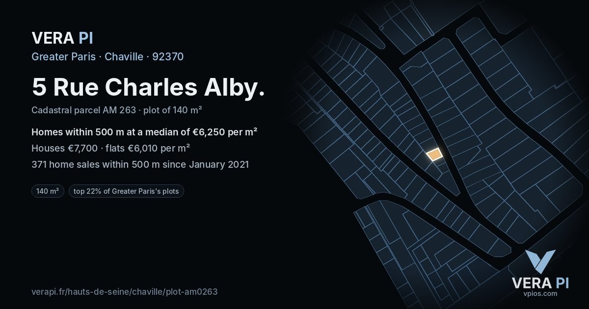 5 Rue Charles Alby, Chaville at night – the plot lit, the parcels around coloured by the prices near them