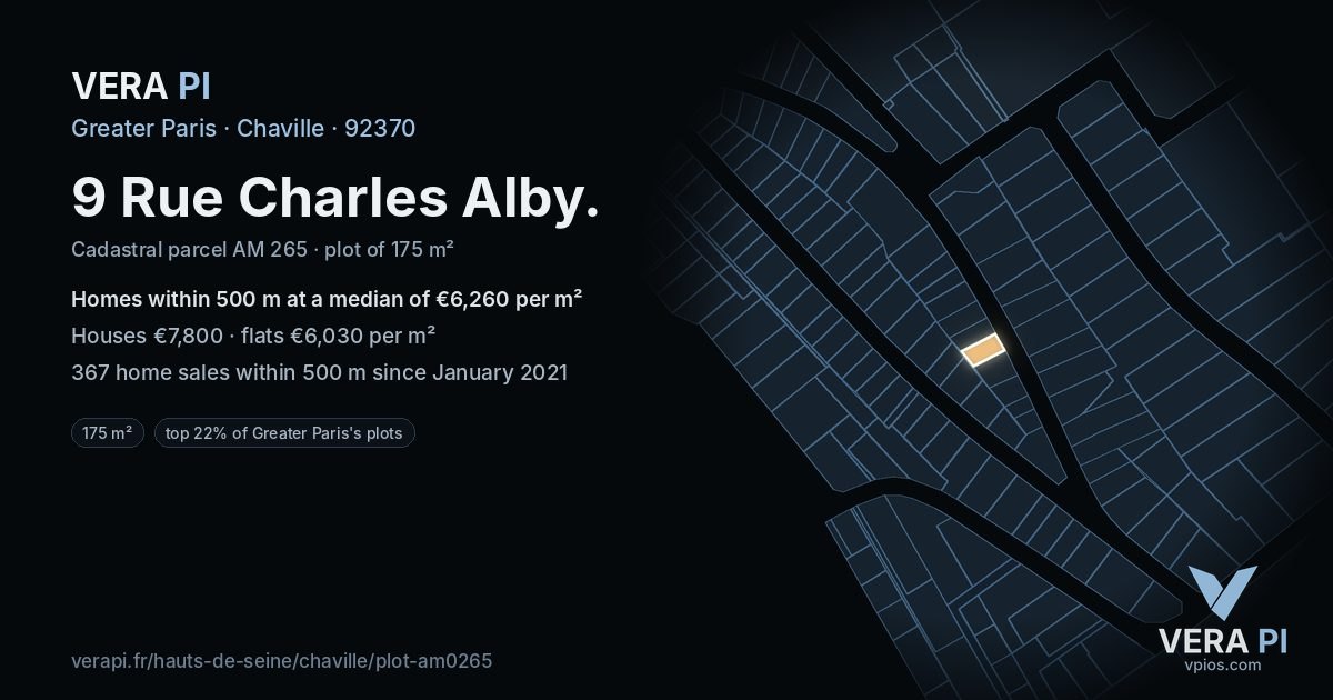 9 Rue Charles Alby, Chaville at night – the plot lit, the parcels around coloured by the prices near them