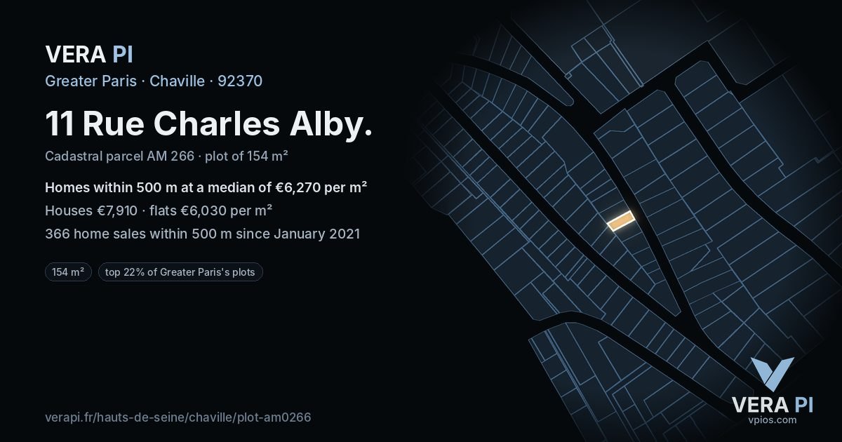11 Rue Charles Alby, Chaville at night – the plot lit, the parcels around coloured by the prices near them