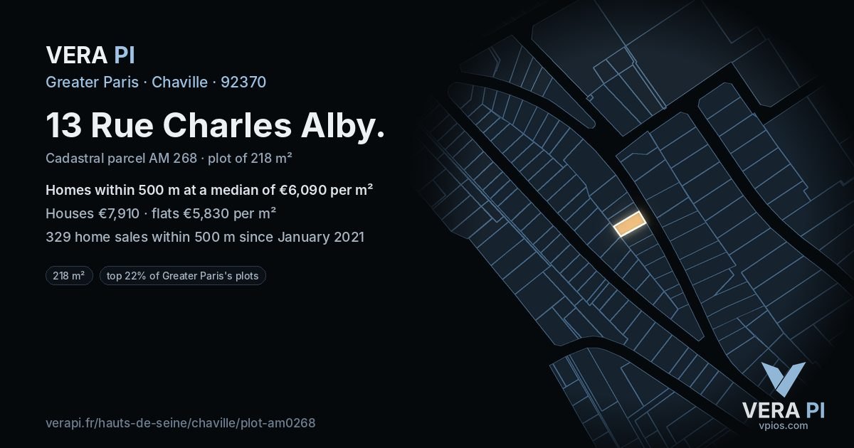 13 Rue Charles Alby, Chaville at night – the plot lit, the parcels around coloured by the prices near them