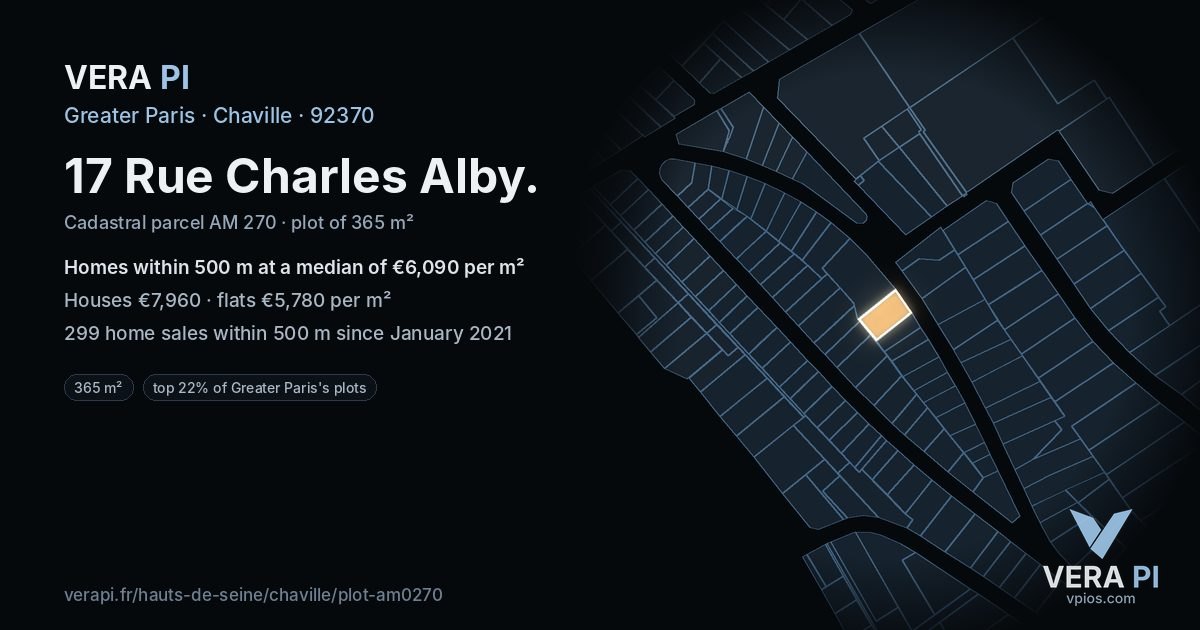 17 Rue Charles Alby, Chaville at night – the plot lit, the parcels around coloured by the prices near them