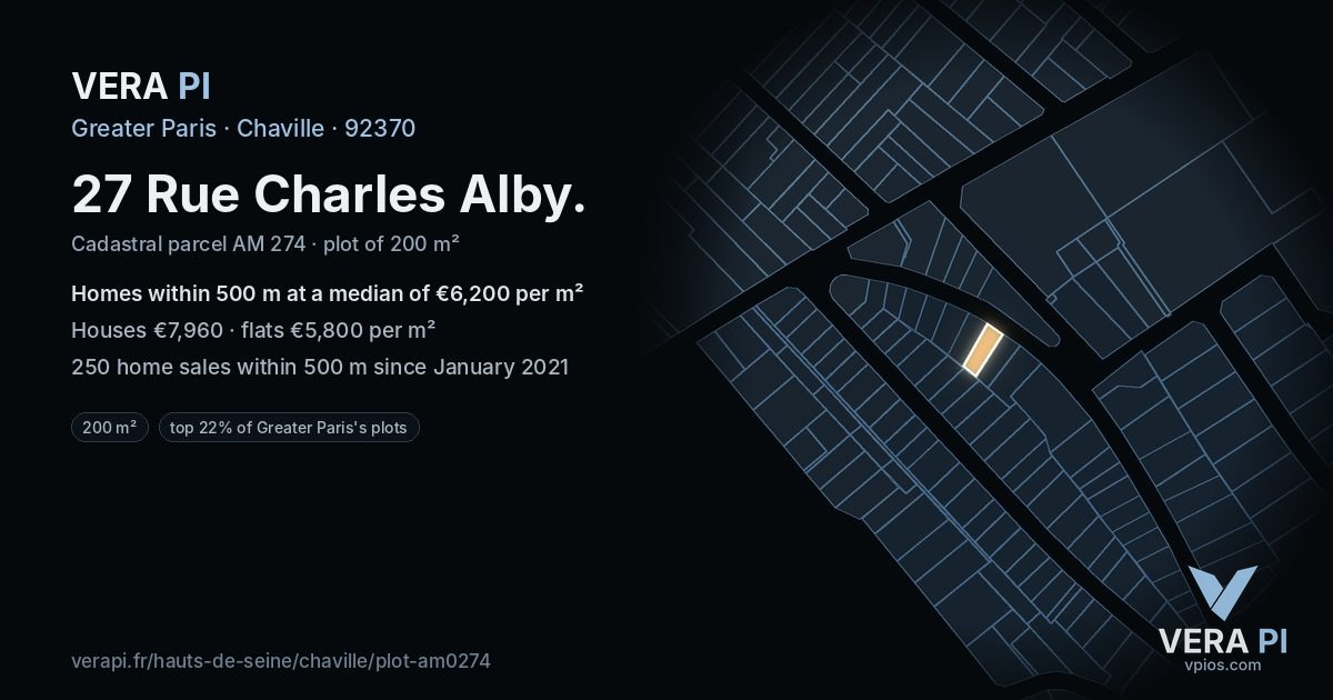 27 Rue Charles Alby, Chaville at night – the plot lit, the parcels around coloured by the prices near them
