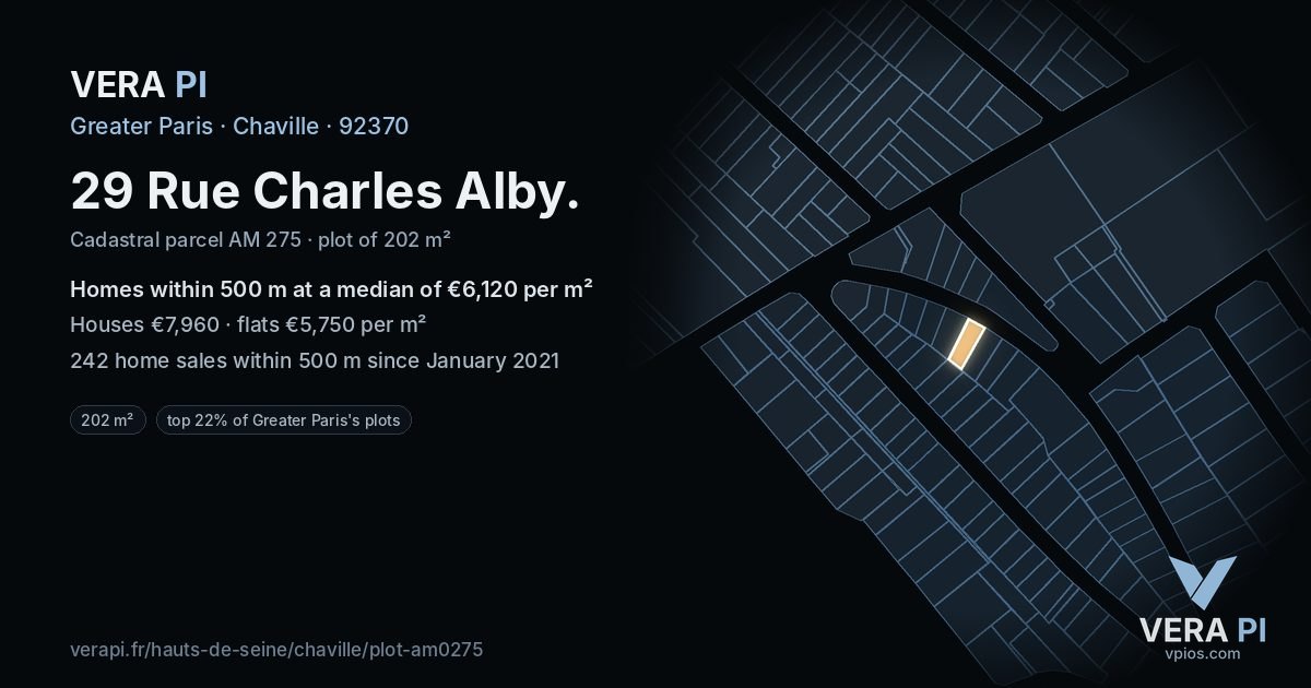 29 Rue Charles Alby, Chaville at night – the plot lit, the parcels around coloured by the prices near them