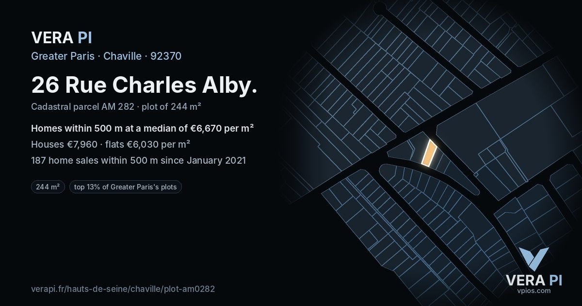 26 Rue Charles Alby, Chaville at night – the plot lit, the parcels around coloured by the prices near them