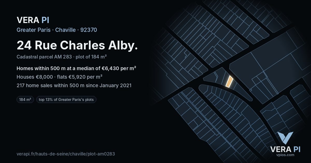 24 Rue Charles Alby, Chaville at night – the plot lit, the parcels around coloured by the prices near them