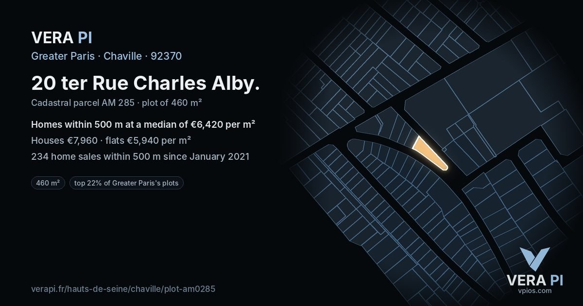 20 ter Rue Charles Alby, Chaville at night – the plot lit, the parcels around coloured by the prices near them