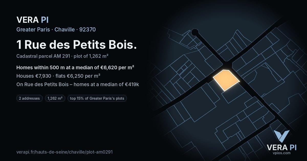 1 Rue des Petits Bois, Chaville at night – the plot lit, the parcels around coloured by the prices near them