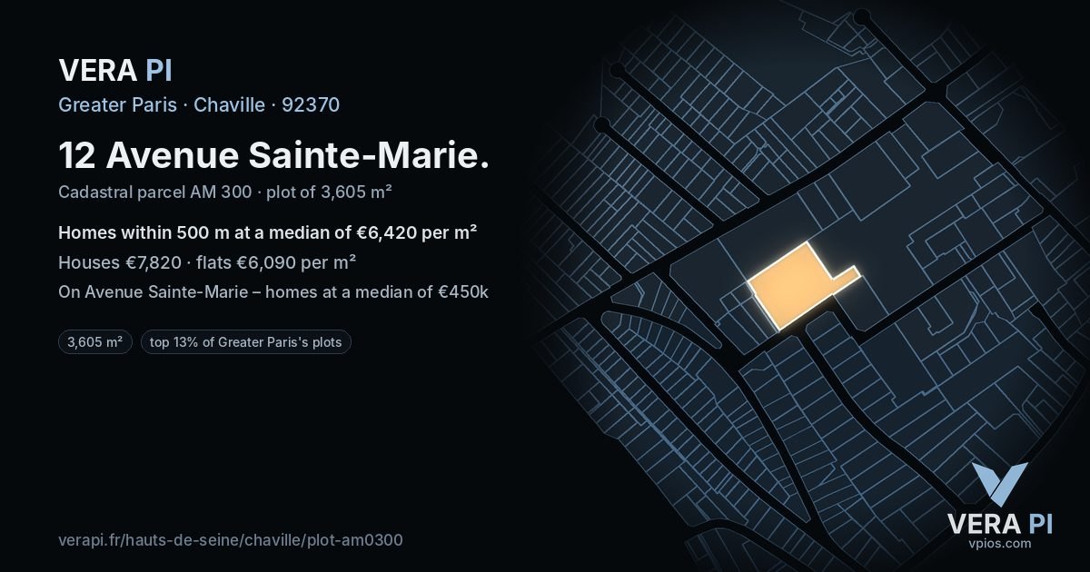 12 Avenue Sainte-Marie, Chaville at night – the plot lit, the parcels around coloured by the prices near them