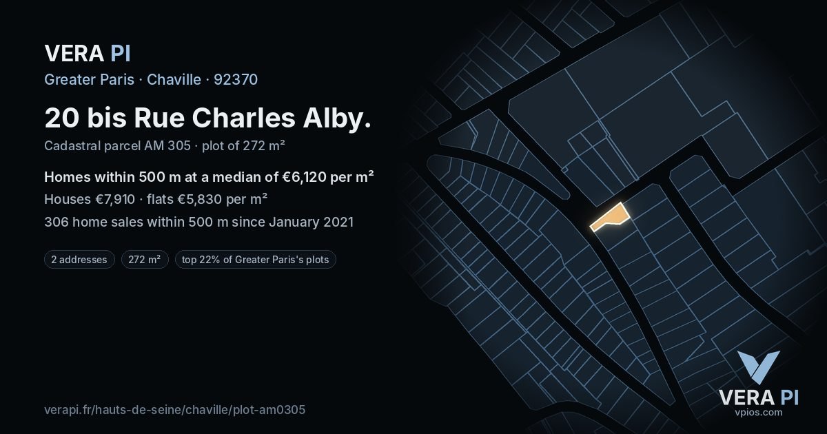 20 bis Rue Charles Alby, Chaville at night – the plot lit, the parcels around coloured by the prices near them