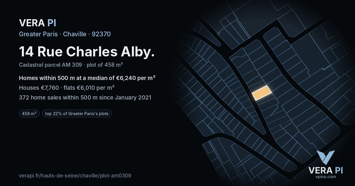 14 Rue Charles Alby, Chaville at night – the plot lit, the parcels around coloured by the prices near them