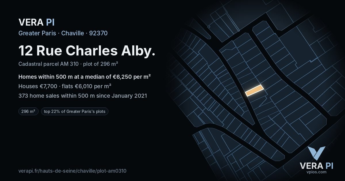 12 Rue Charles Alby, Chaville at night – the plot lit, the parcels around coloured by the prices near them