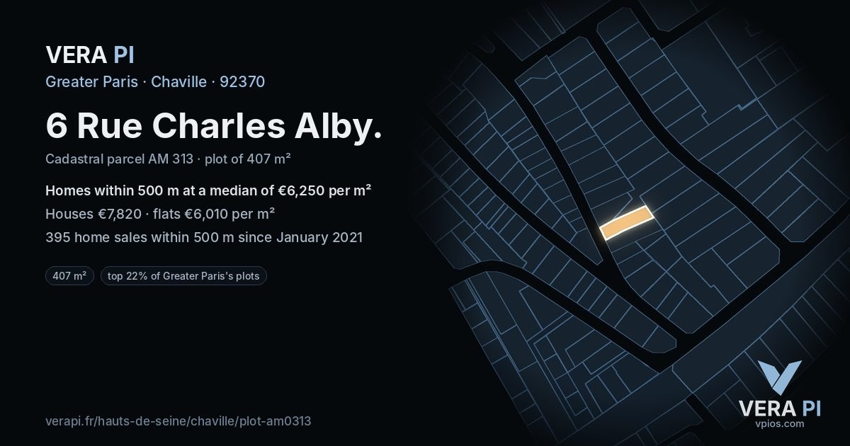 6 Rue Charles Alby, Chaville at night – the plot lit, the parcels around coloured by the prices near them