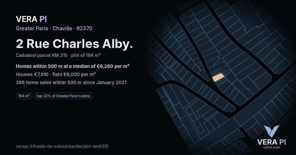 2 Rue Charles Alby, Chaville at night – the plot lit, the parcels around coloured by the prices near them