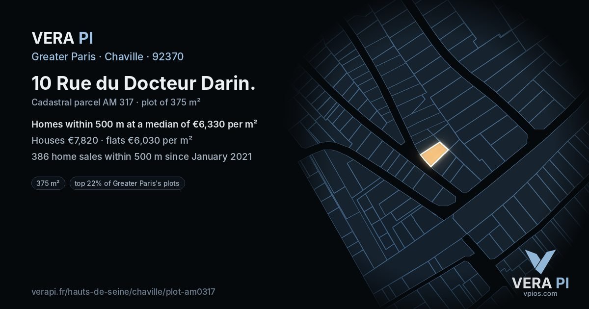 10 Rue du Docteur Darin, Chaville at night – the plot lit, the parcels around coloured by the prices near them