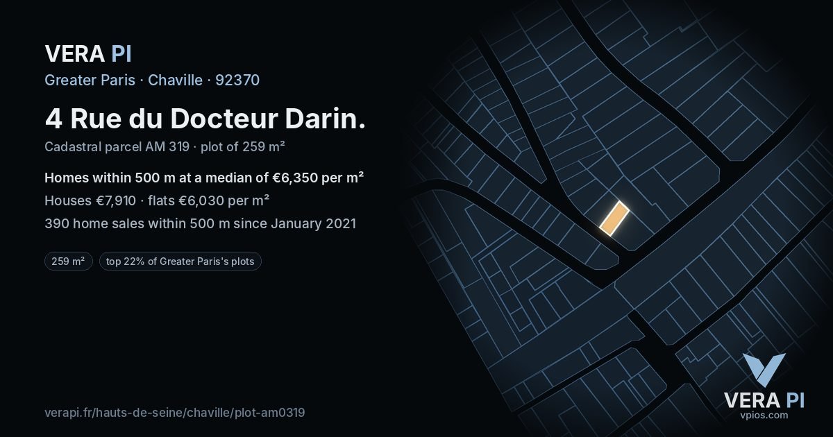 4 Rue du Docteur Darin, Chaville at night – the plot lit, the parcels around coloured by the prices near them