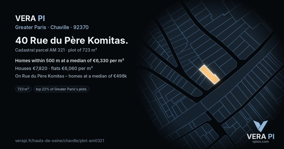 40 Rue du Père Komitas, Chaville at night – the plot lit, the parcels around coloured by the prices near them